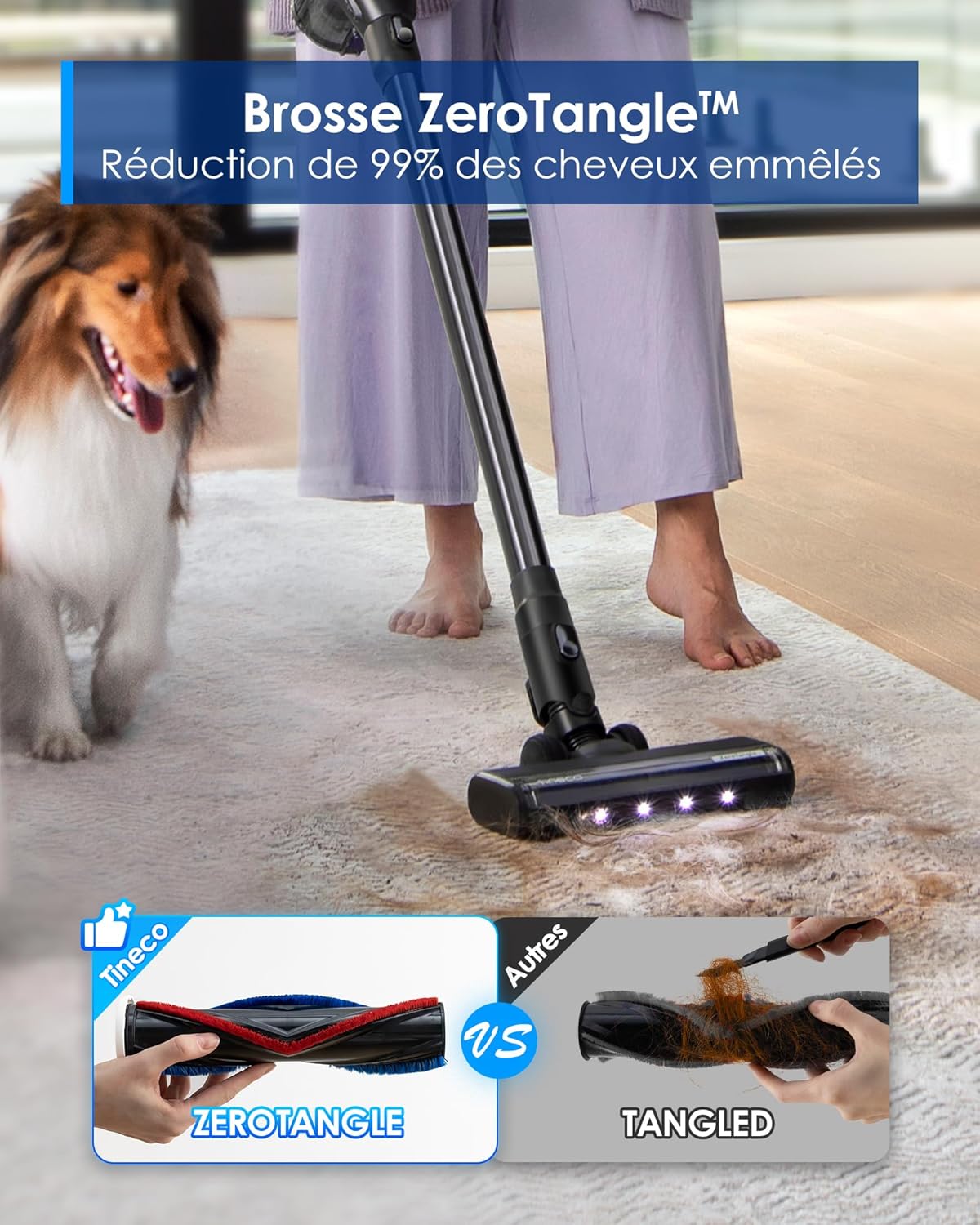 Tineco Pure One Station Pet Cordless Stick Vacuum with Self-Cleaning, ZeroTangle Brush for Pet Hair, Cleaning Hard Floors, Carpets, Tiles, Pet Grooming, Lightweight