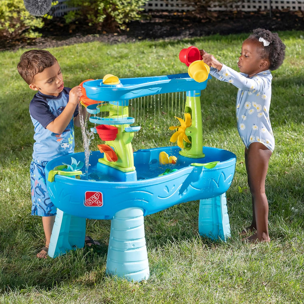 Rain Shower Splash Water Table with 13 Accessories - Blue & Green | Water games table | Activity Table for the Garden, Water Activity Table | Outdoor water table