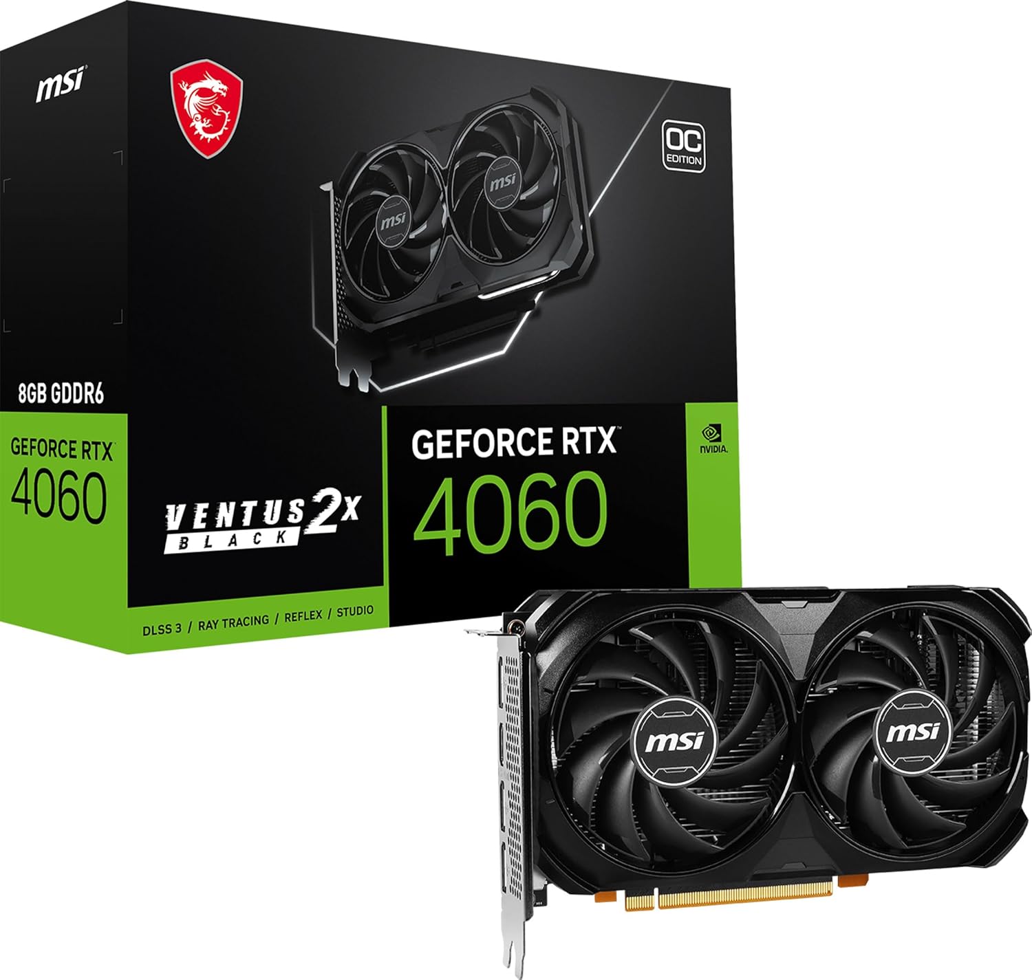 MSI Gaming GeForce RTX 4060 8GB GDRR6 128-bit HDMI/DP NVLink Graphics Card with Torx 4.0 Fan Graphics Card with Ada Lovelace Architecture (RTX 4060 Ventus 2X Black 8G OC)