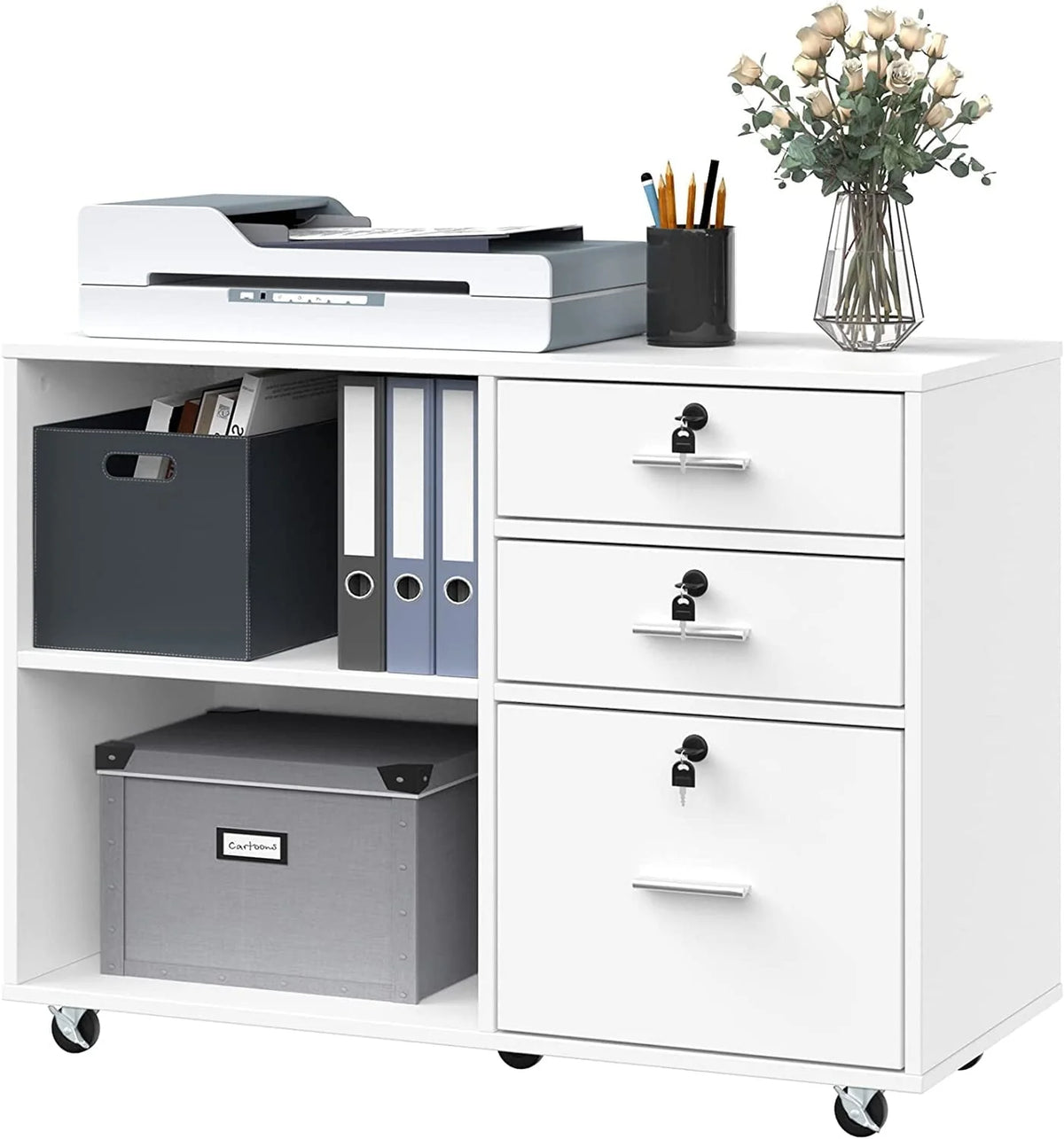 DEXTRUS 3 Drawer Wood Lateral Filing Cabinet with Locks, Printer Stand Storage File Cabinet with Shelves - Product image 18