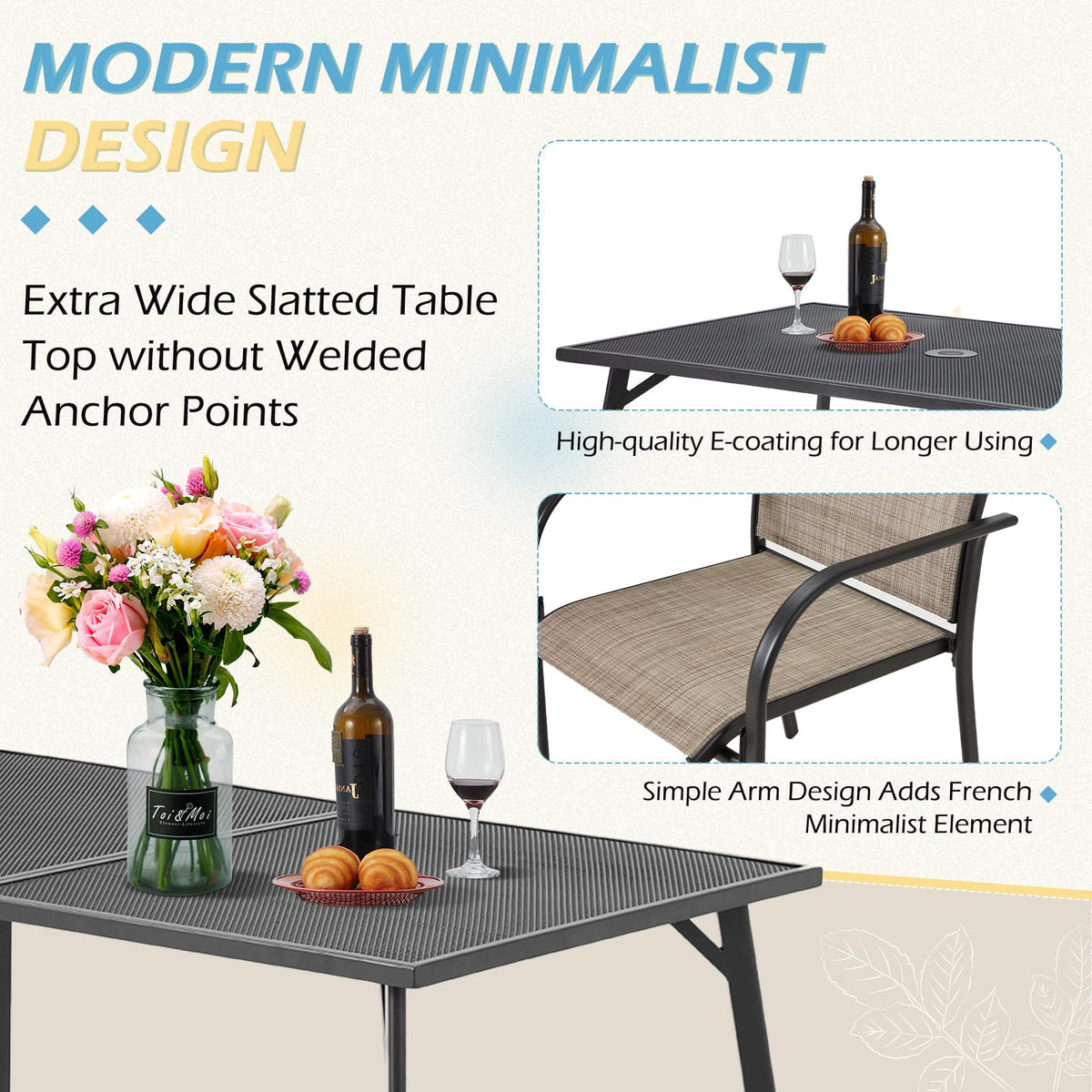 AECOJOY 5 Piece Patio Table and Chair Set for 4, Outdoor Dining Set with Rectangle Table 1.73" Umbrella - Product image 4