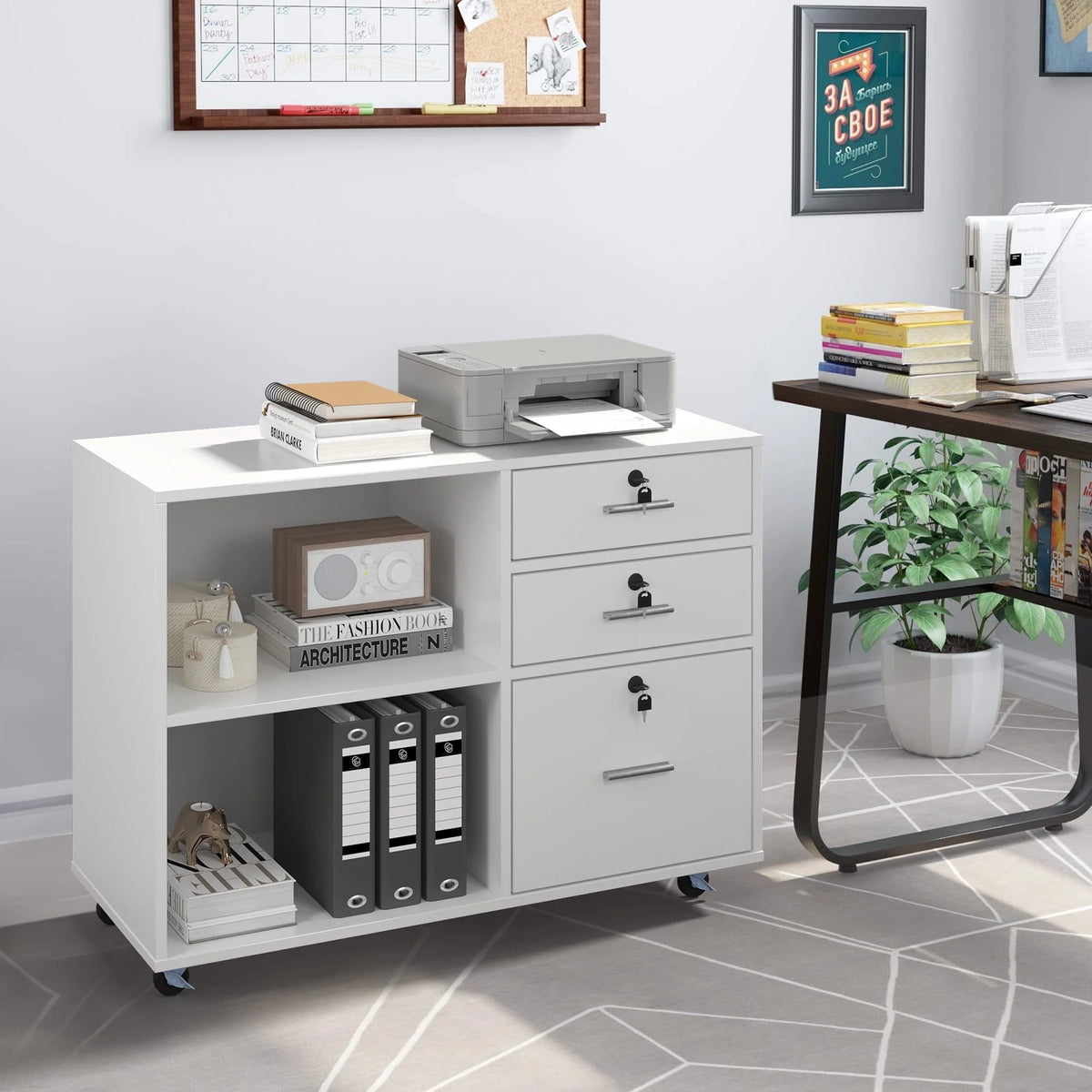 DEXTRUS 3 Drawer Wood Lateral Filing Cabinet with Locks, Printer Stand Storage File Cabinet with Shelves - Product image 9