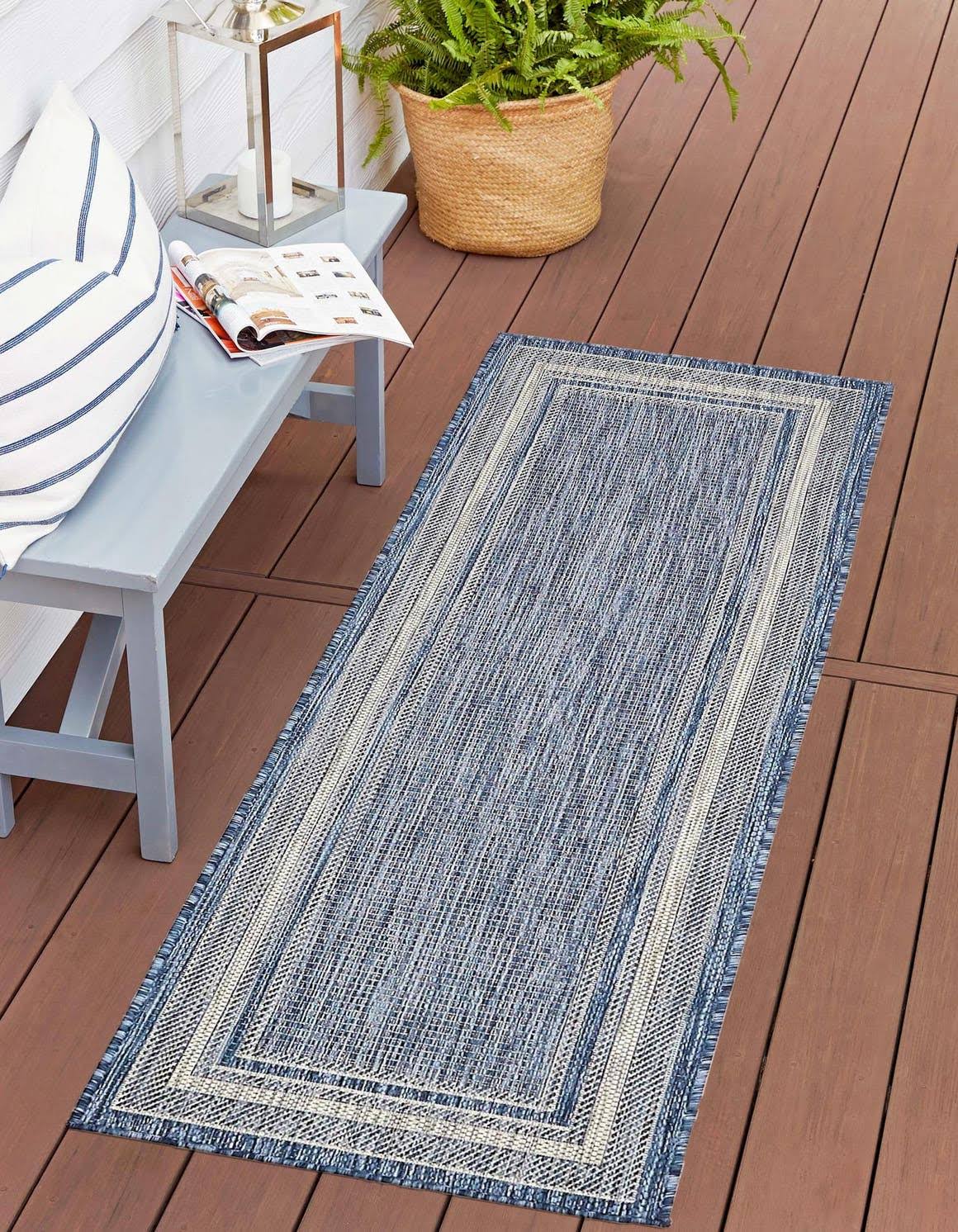 Unique Loom Outdoor Soft Border Rug (2' x 6' Runner - Blue) - Product image 1