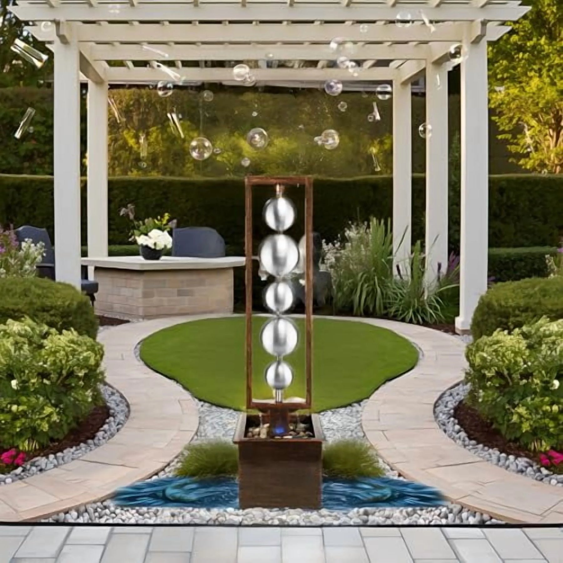 Ferrisland Outdoor Water Fountain with Pump, Relaxing Stainless Steel Geometric Sphere Freestanding - Product image 7