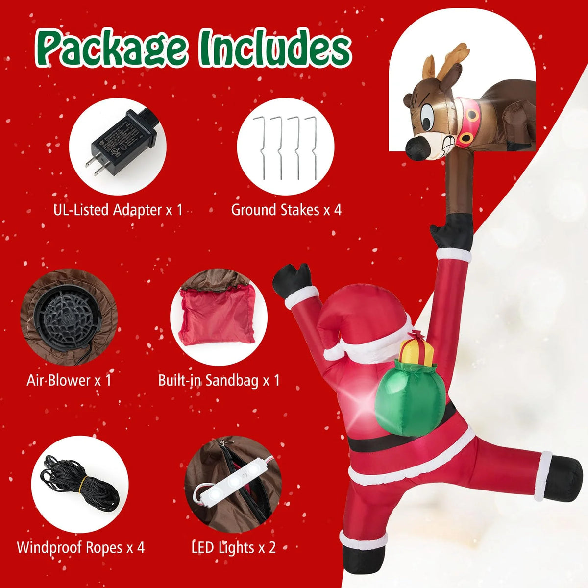 Tangkula 8.5 FT Christmas Inflatable Reindeer & Climbing Santa Claus - Product image 6