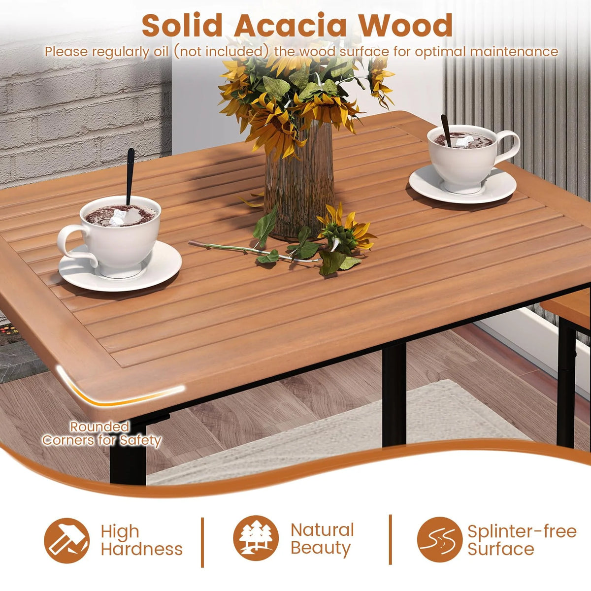 Tangkula 3 Pieces Acacia Wood Patio Bar Set - Product image 6