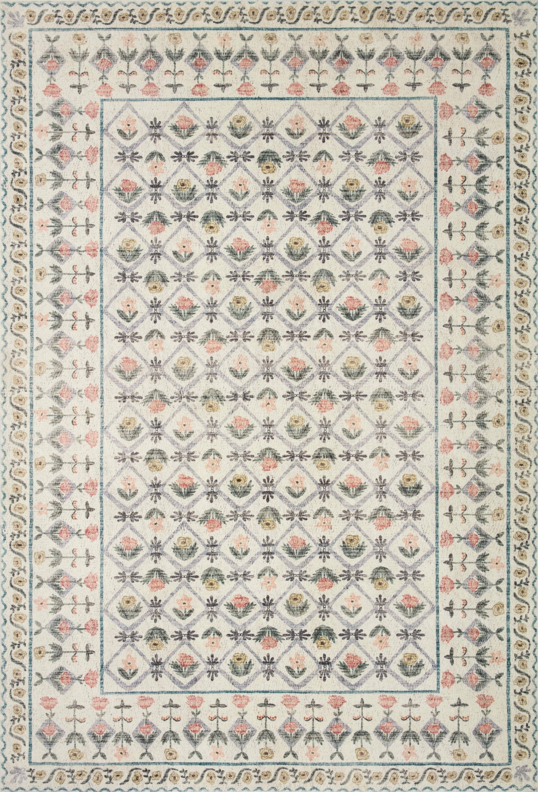 Rifle Paper Co. x Loloi 5'0" x 7'6" Ivory Eden feat. CloudPile Lattice (EDE-03) Area Rug - Product image 1