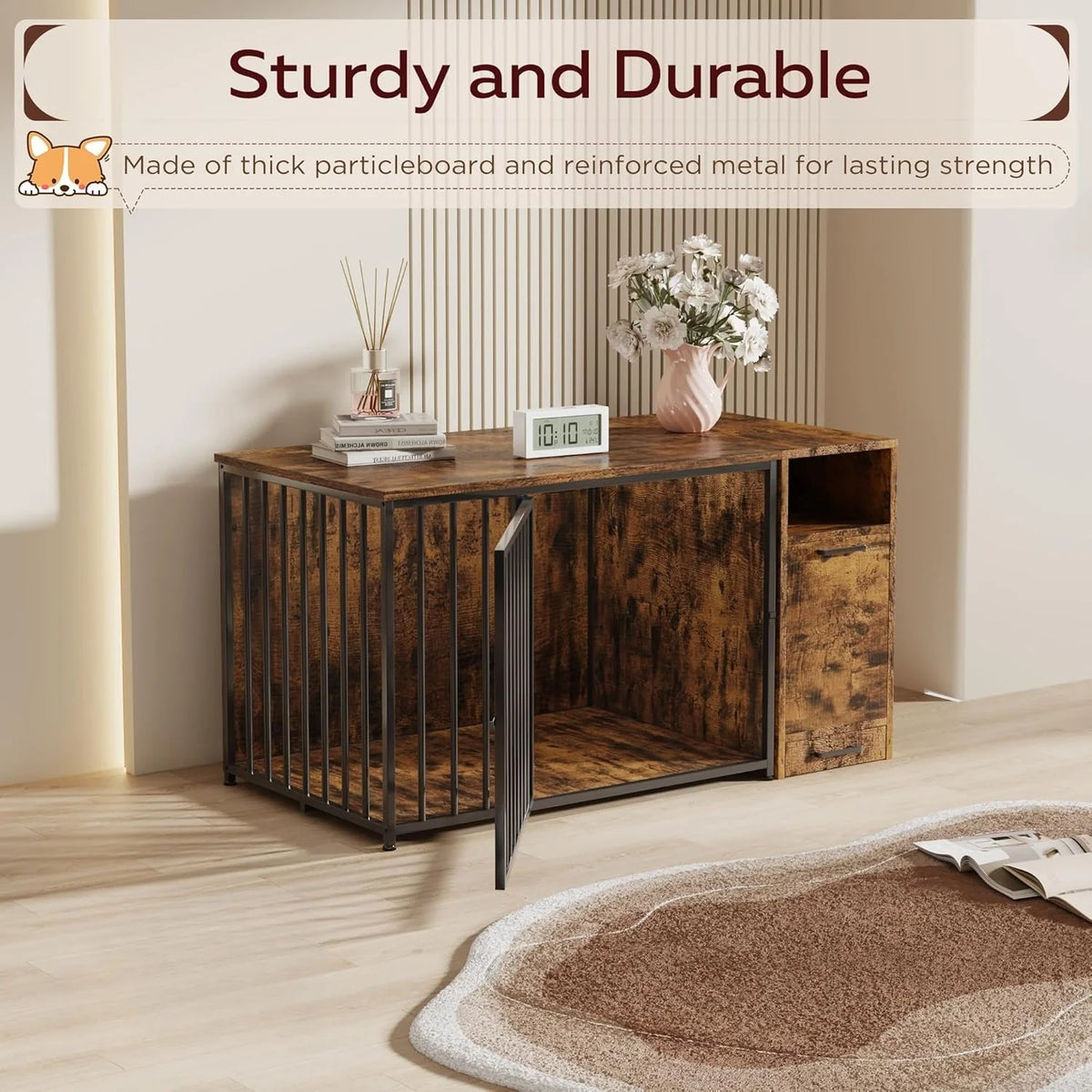 AECOJOY Dog Crate Furniture with Storage Cabinet, 36 Inch Wooden & Steel Decorative Indoor Kennel - Product image 5