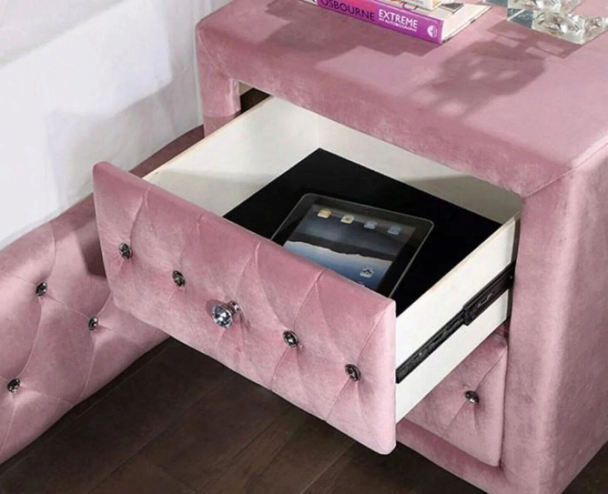 Glam Pink Upholstered Tufted Velvet Like Fabric 4pc Full Size Bed Set Dresser Mirror Nightstand Bedroom - Product image 4