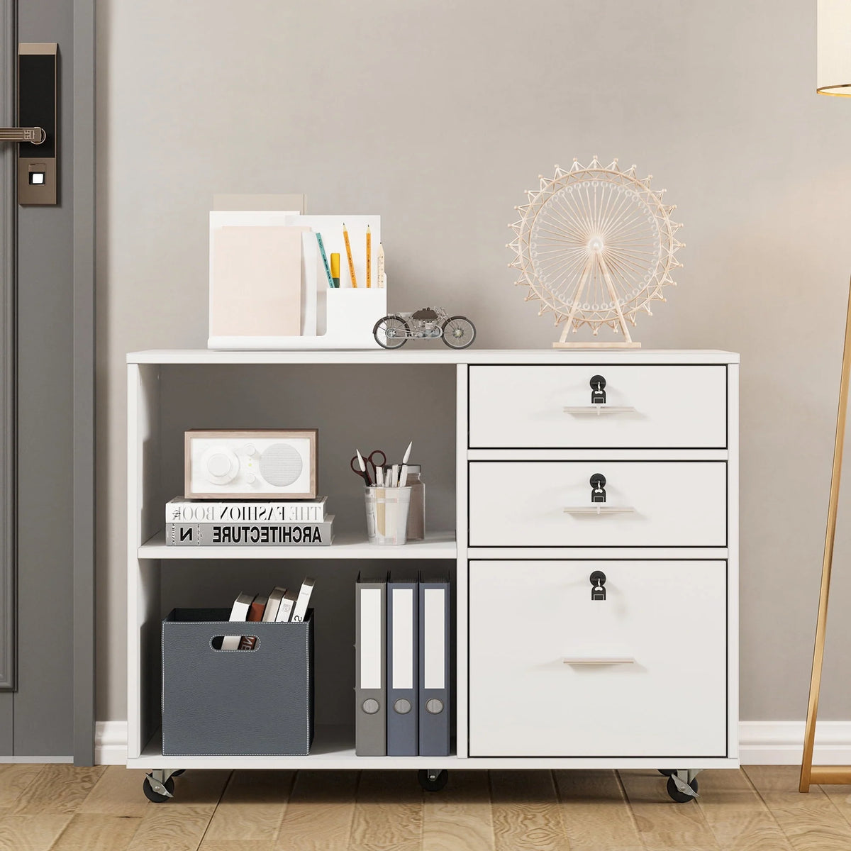 DEXTRUS 3 Drawer Wood Lateral Filing Cabinet with Locks, Printer Stand Storage File Cabinet with Shelves - Product image 5