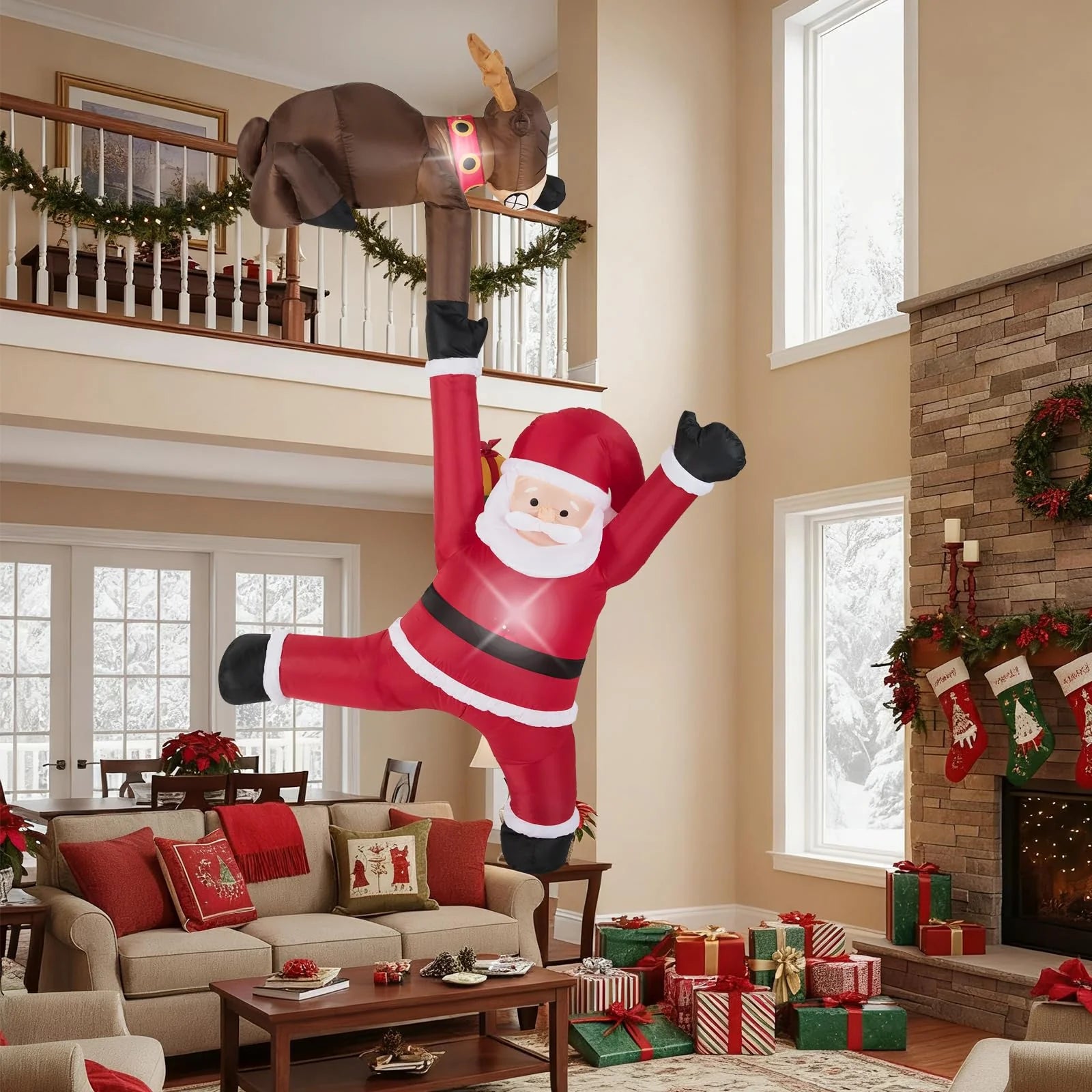 Tangkula 8.5 FT Christmas Inflatable Reindeer & Climbing Santa Claus - Product image 3