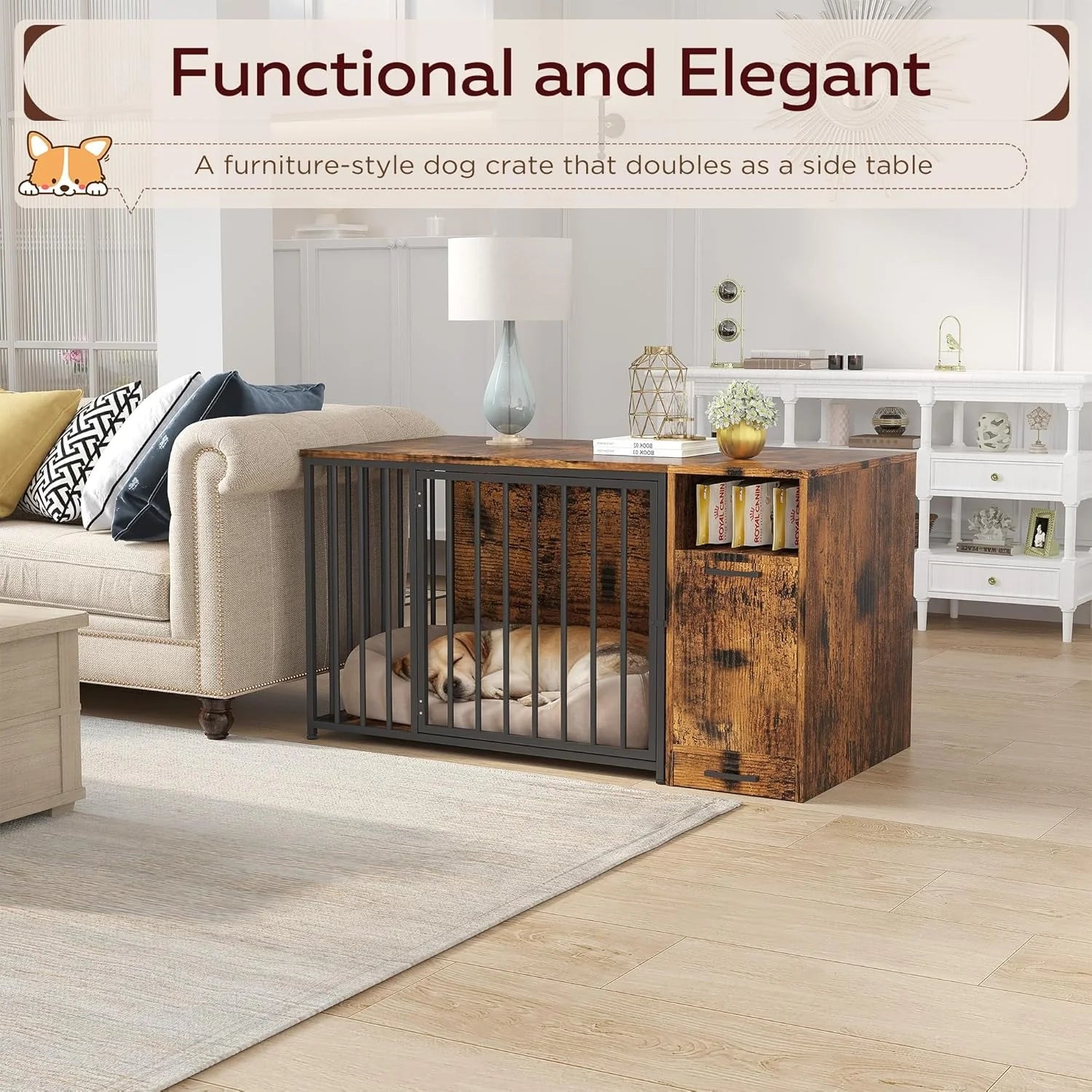 AECOJOY Dog Crate Furniture with Storage Cabinet, 36 Inch Wooden & Steel Decorative Indoor Kennel - Product image 3
