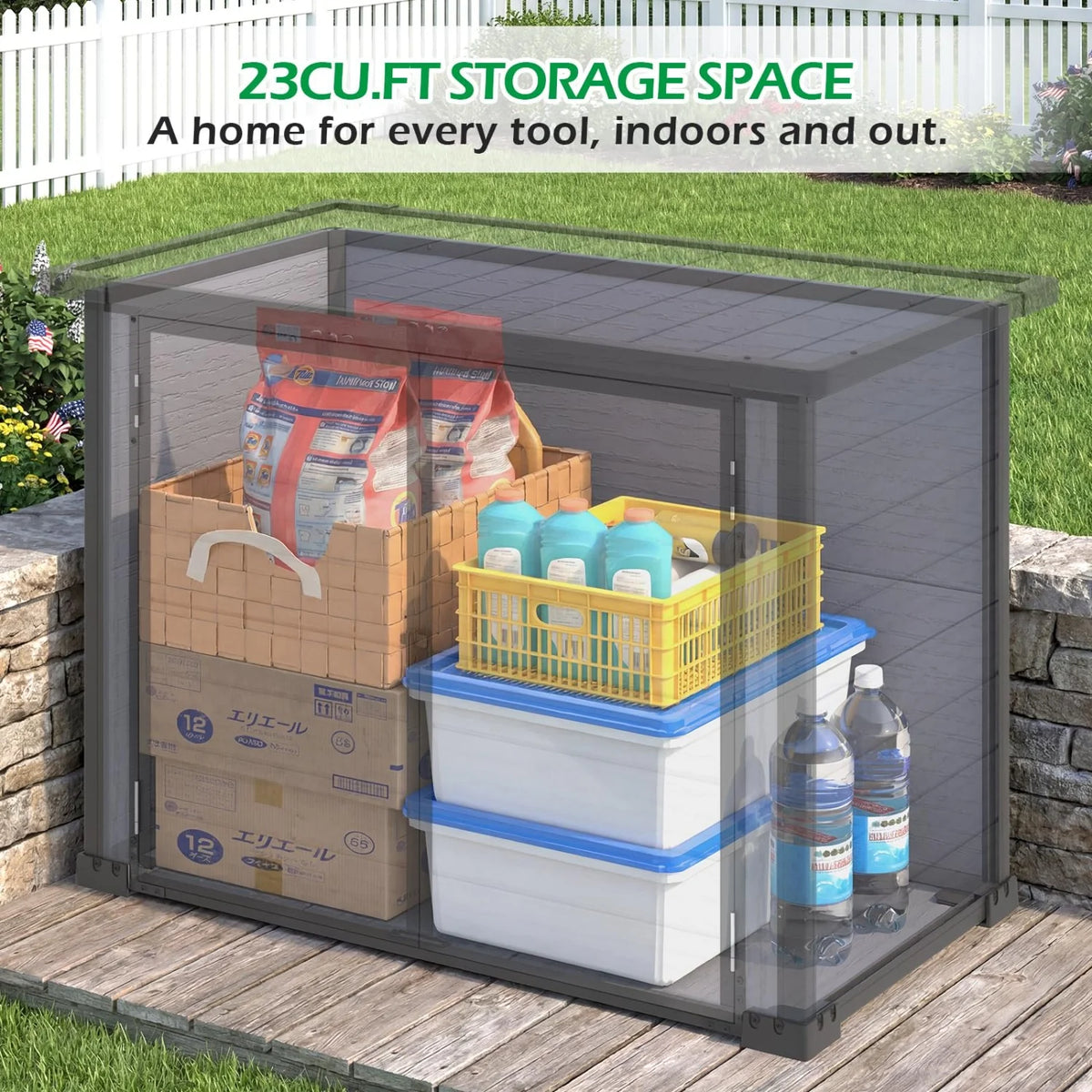AECOJOY Resin Outdoor Storage Cabinet 23 Cu.Ft Plastic Trash Can Storage Shed with Base - Product image 4