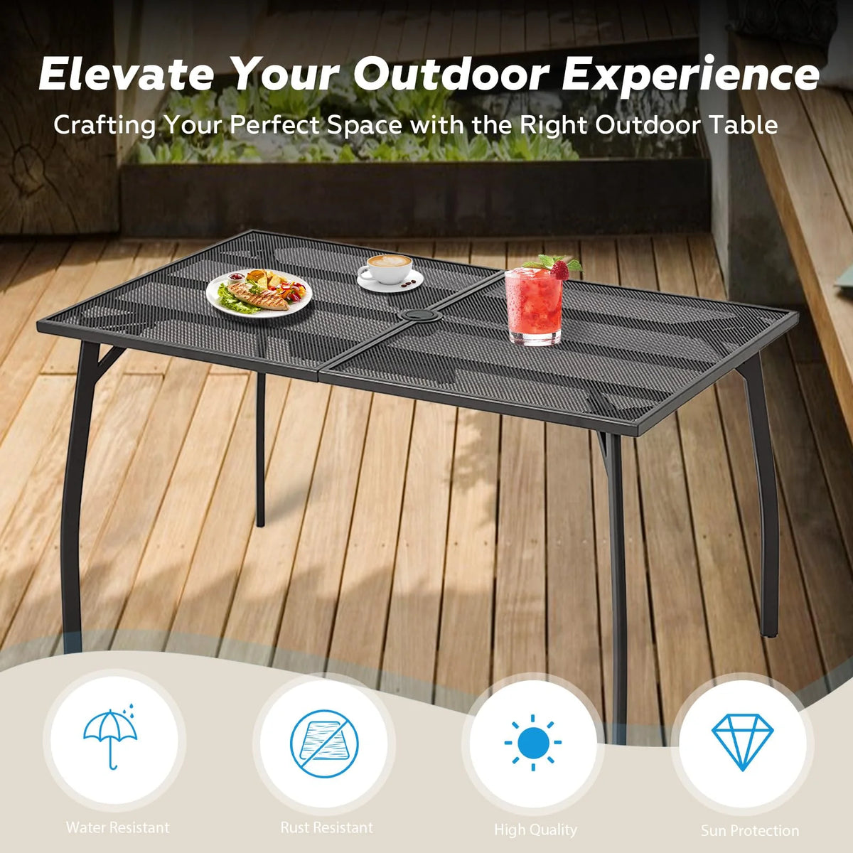 AECOJOY 5 Piece Patio Table and Chair Set for 4, Outdoor Dining Set with Rectangle Table 1.73" Umbrella - Product image 5