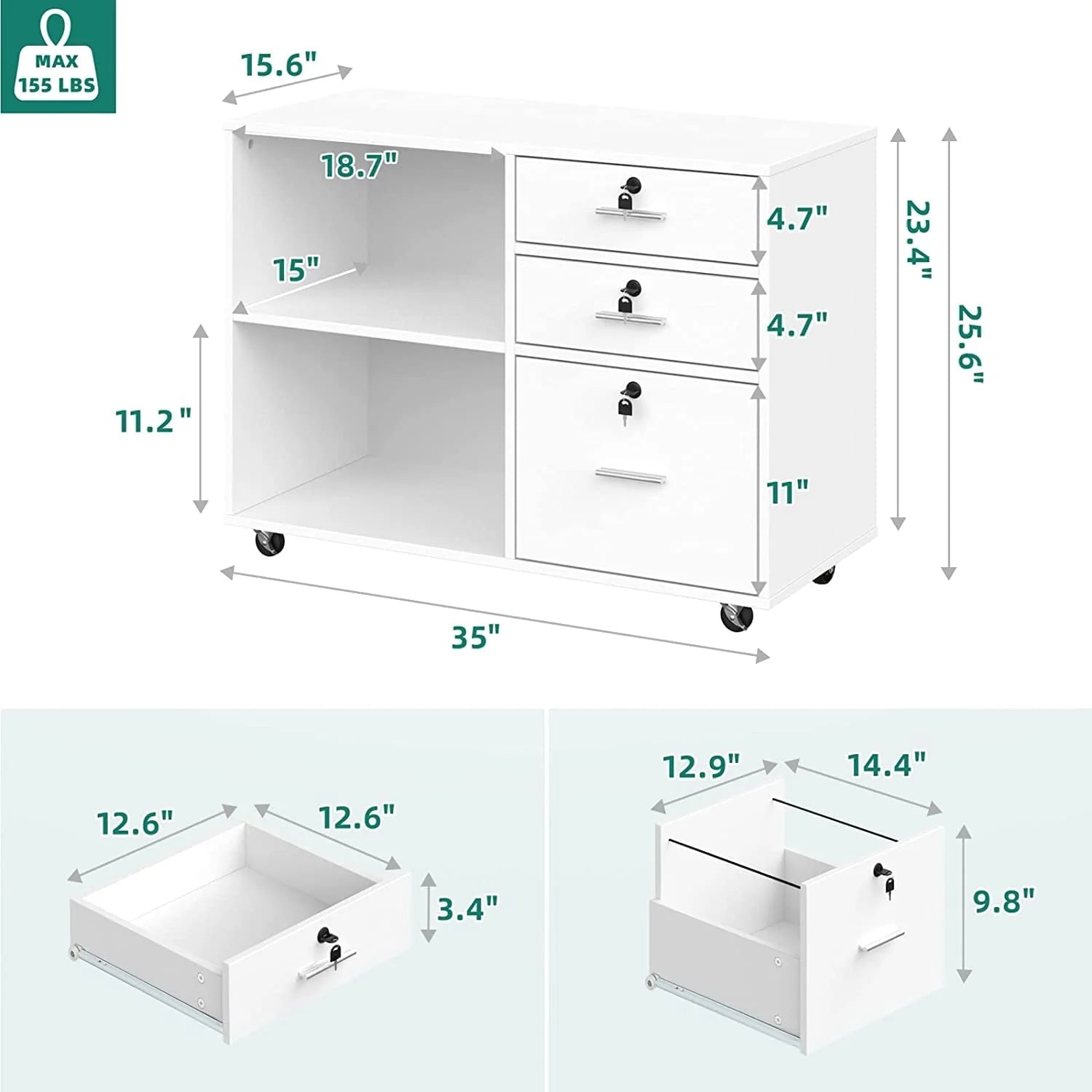 DEXTRUS 3 Drawer Wood Lateral Filing Cabinet with Locks, Printer Stand Storage File Cabinet with Shelves - Product image 13