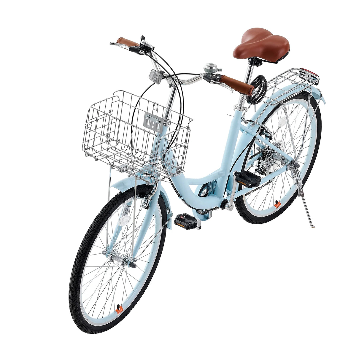 KFFKFF 24" Cruiser Bike, 7 - Speed, Sky Blue Coastal Cycle with Spacious Basket and Back Stand - Product image 9