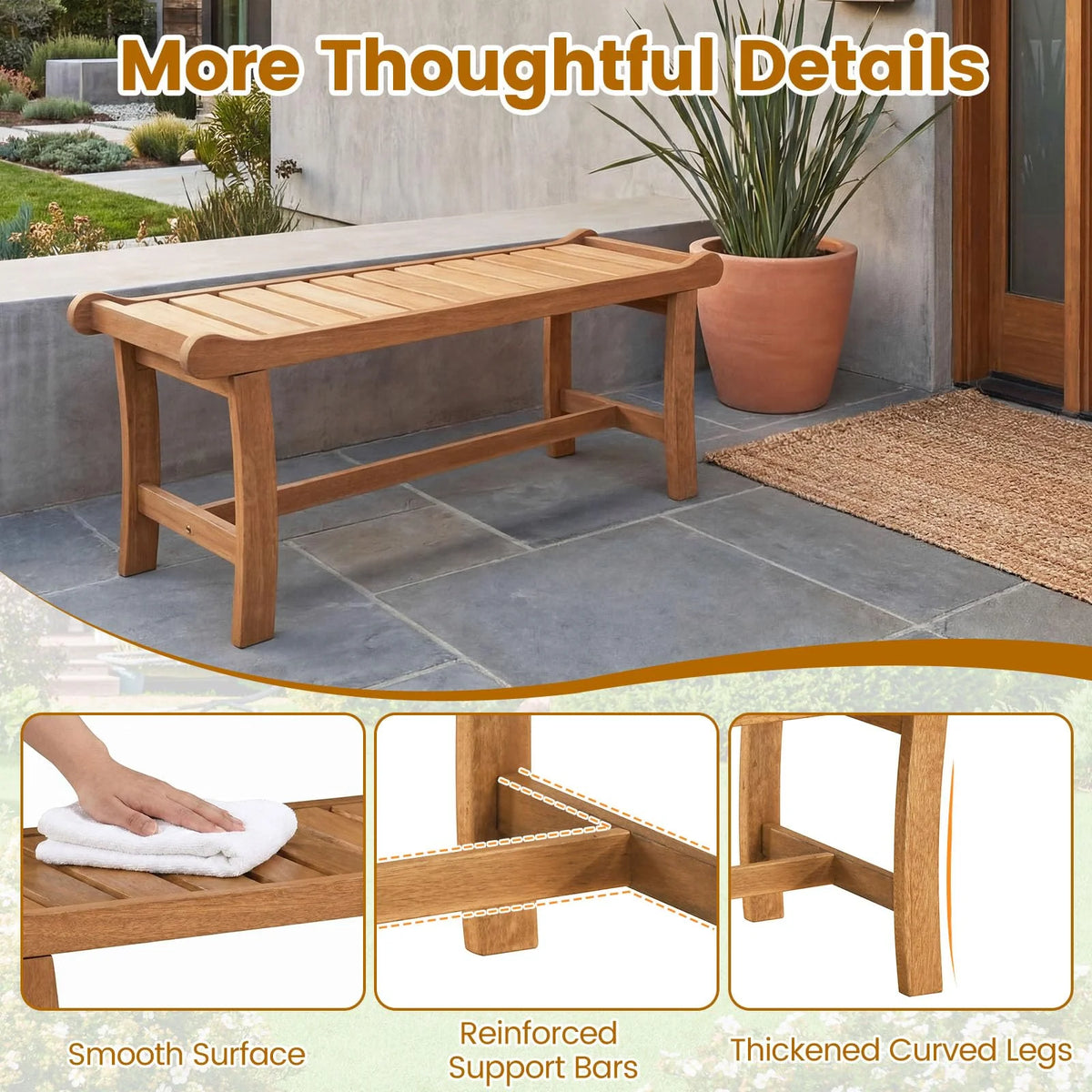 Tangkula 41.5" Patio Backless Bench with Slatted Seat