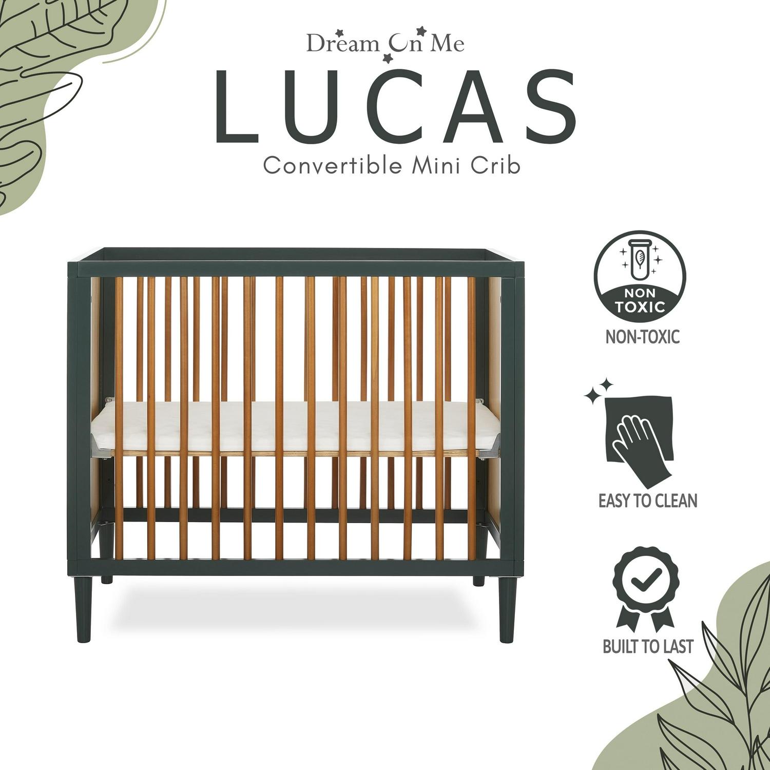 Dream on Me Lucas Mini Modern Crib with Rounded Spindles I Convertible Crib I Mid - Product image 8