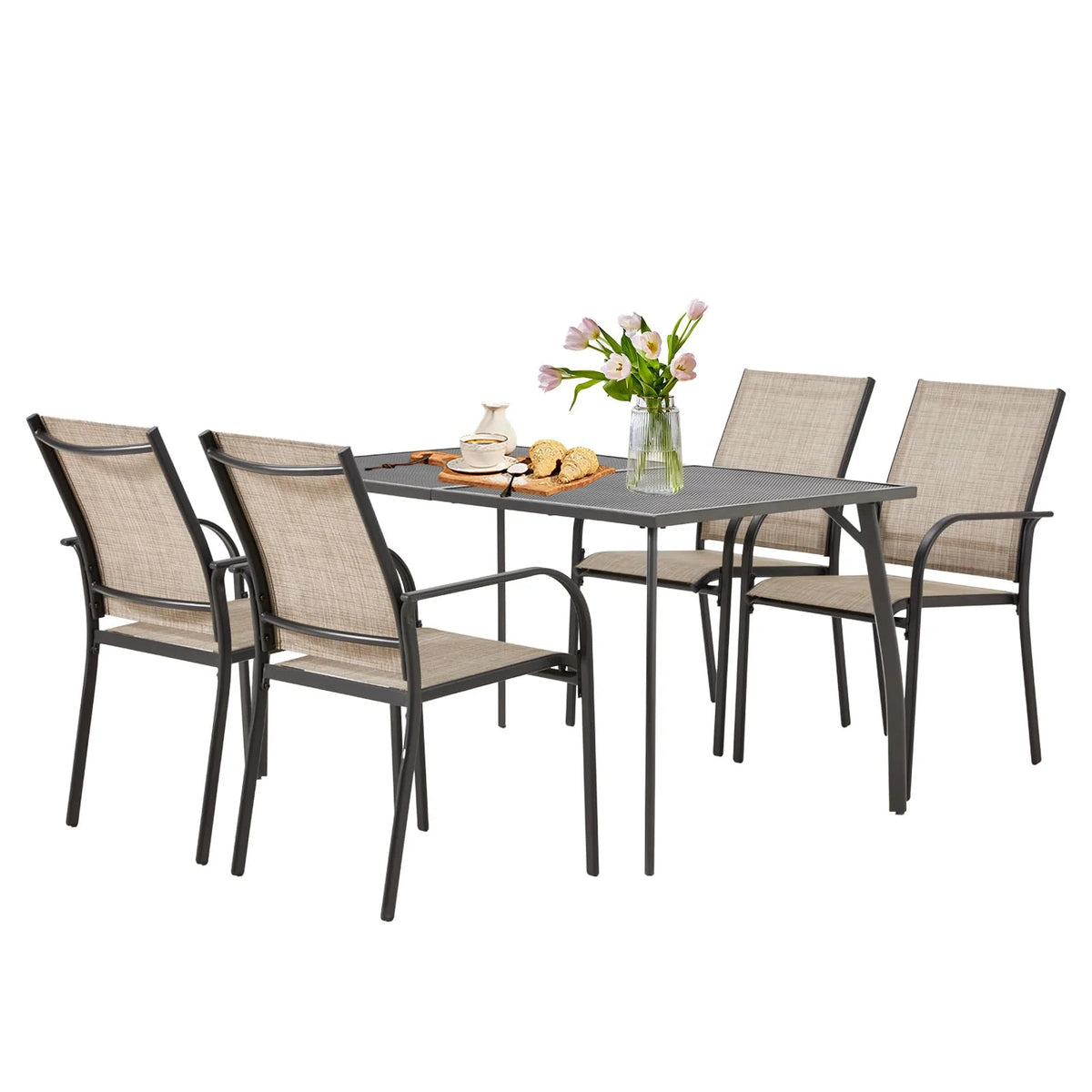 AECOJOY 5 Piece Patio Table and Chair Set for 4, Outdoor Dining Set with Rectangle Table 1.73" Umbrella - Product image 1