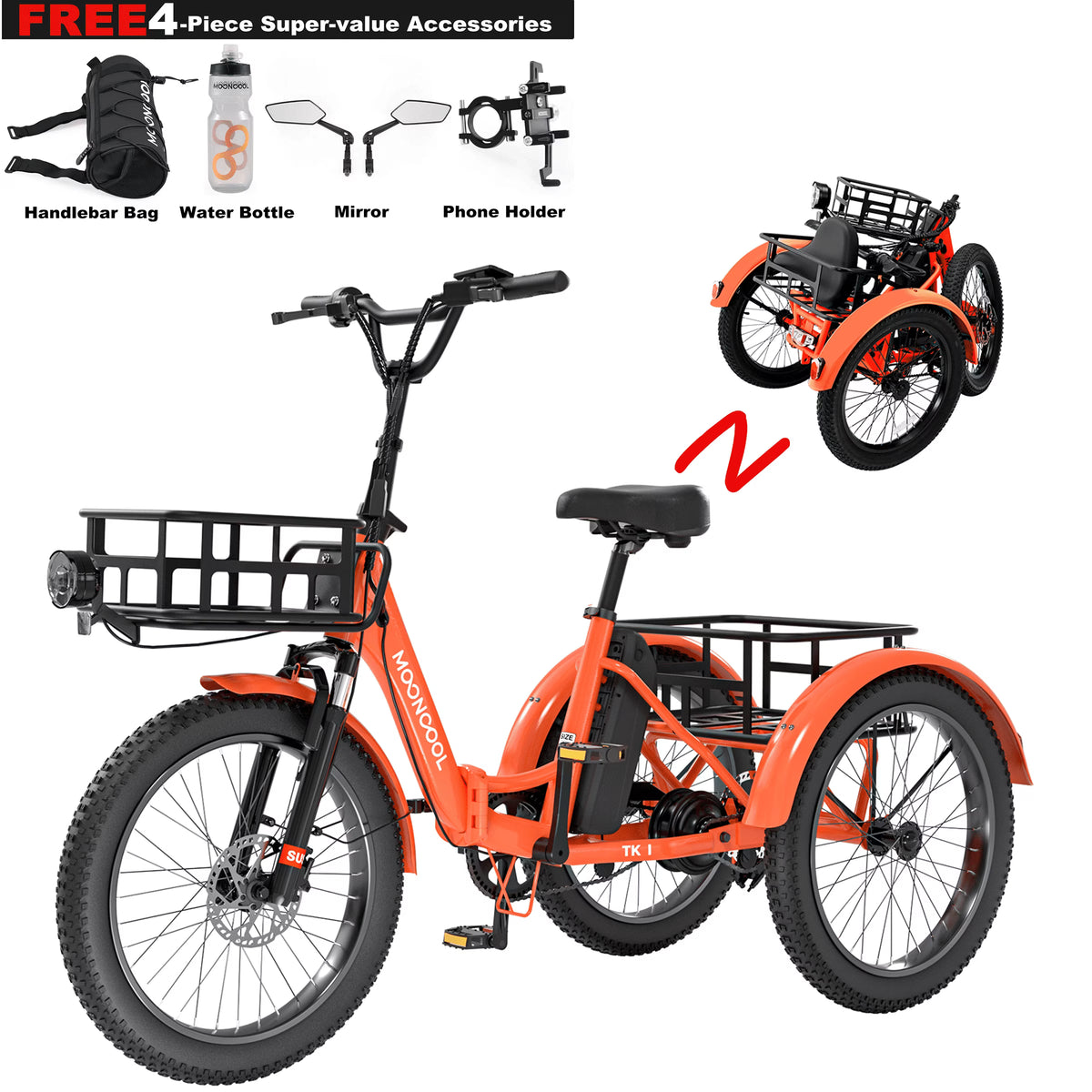 ABORON 3.0 Fat Tire Electric Trike for Senior Foldable E - Bike, 500W Motorized Tricycle Adult 20" Folding - Product image 1
