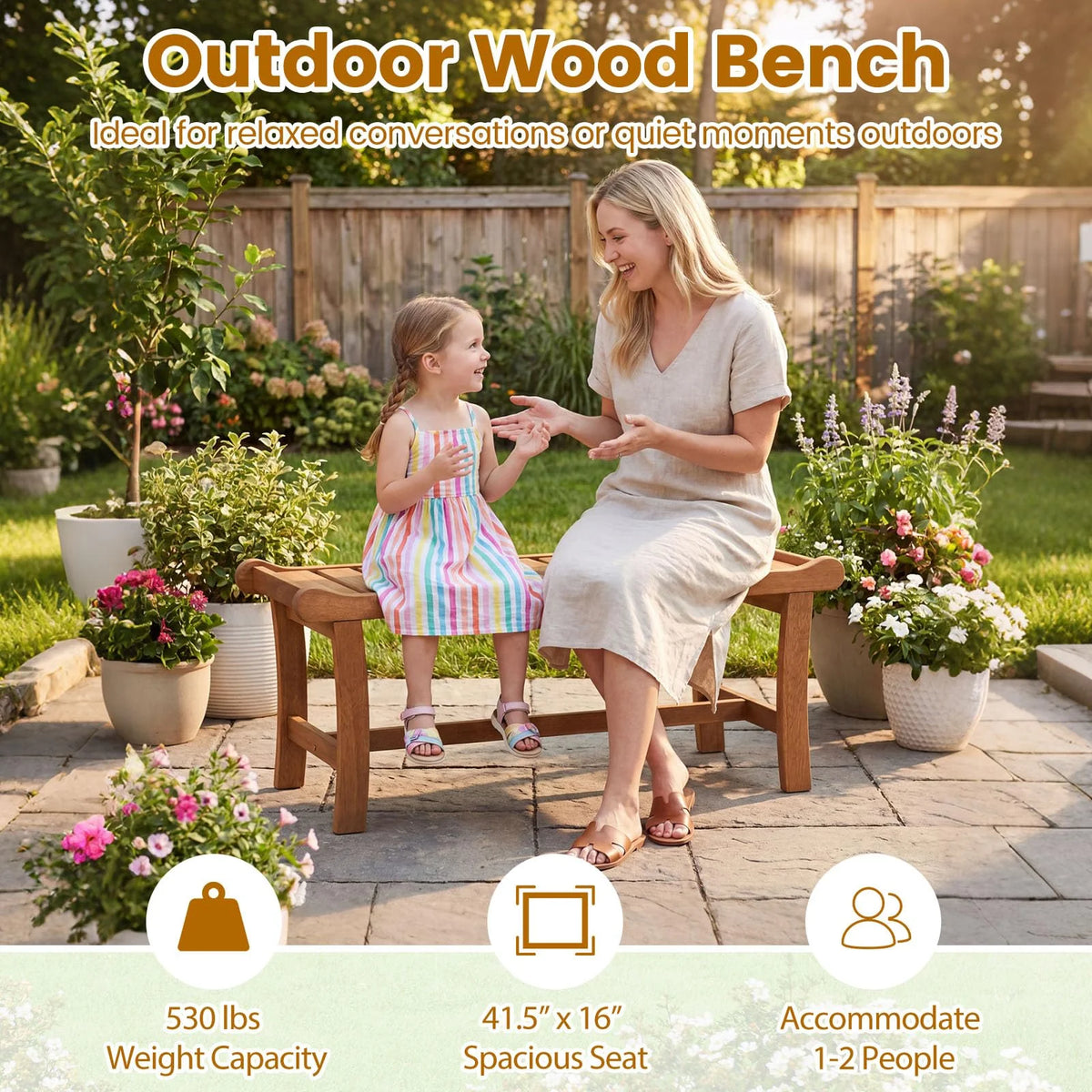 Tangkula 41.5" Patio Backless Bench with Slatted Seat