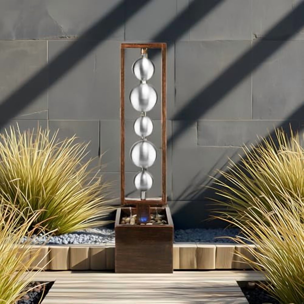 Ferrisland Outdoor Water Fountain with Pump, Relaxing Stainless Steel Geometric Sphere Freestanding - Product image 1