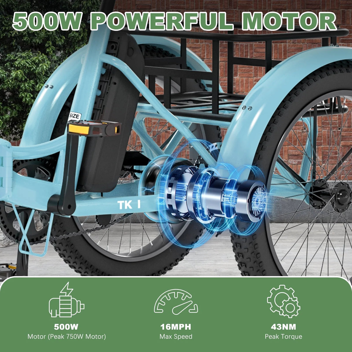 ABORON 3.0 Fat Tire Electric Trike for Senior Foldable E - Bike, 500W Motorized Tricycle Adult 20" Folding - Product image 73